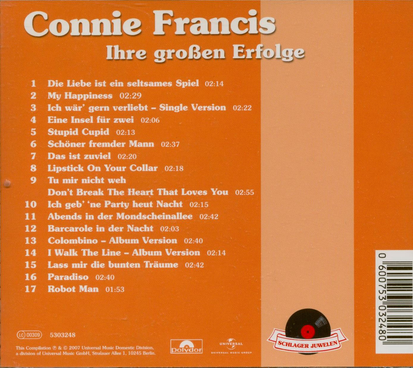 Connie Francis  Ihre Gro en Erfolge : Front + Inlay